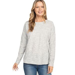 Womens Oatmeal Long Sleeve Drop Shoulder Knit Top